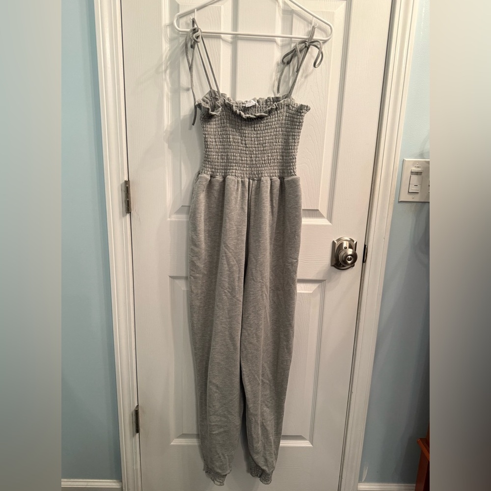 VENUS Heather Gray Smocked Jumpsuit